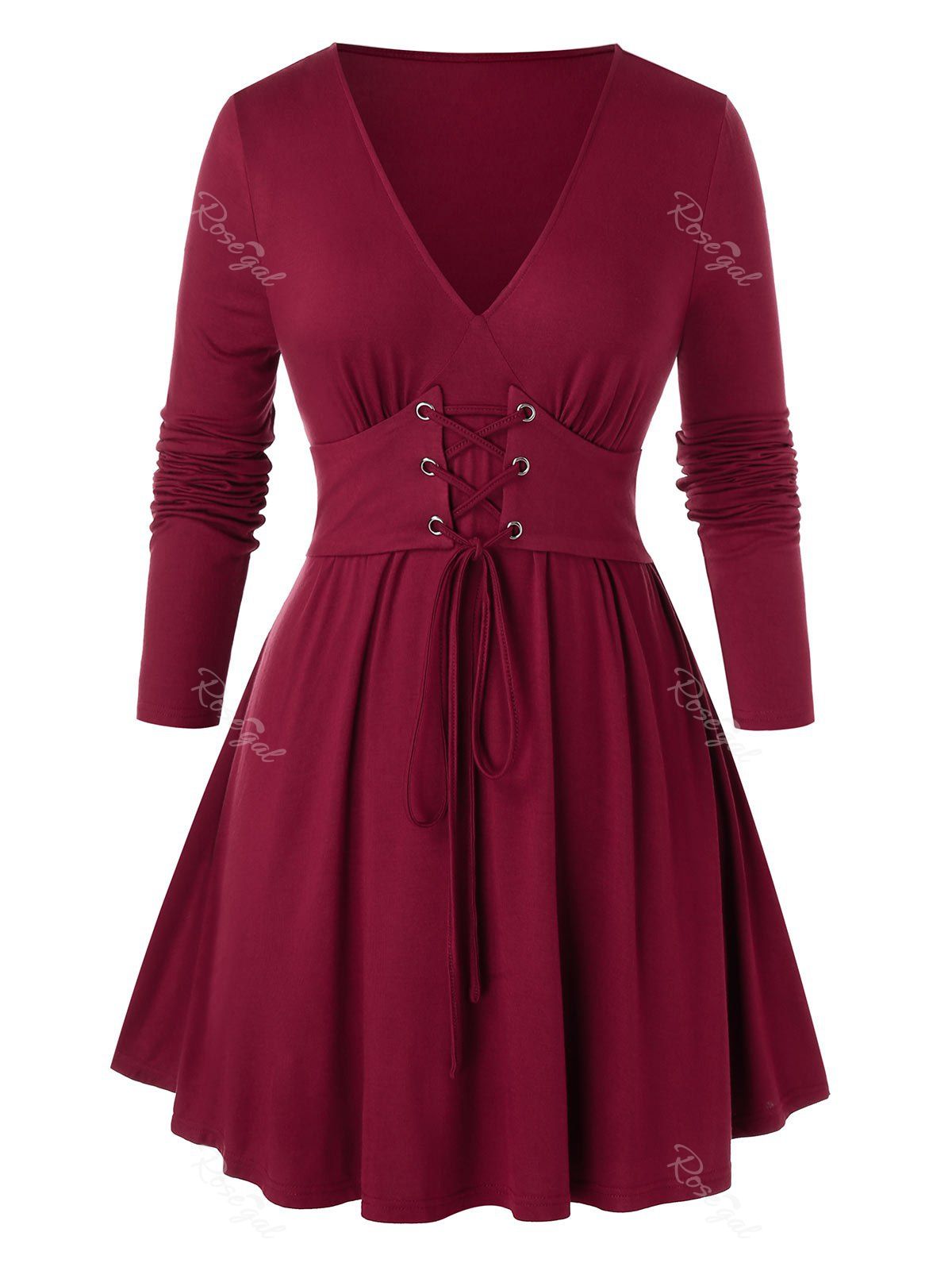 

Plus Size Lace-Up T-Shirt, Red wine