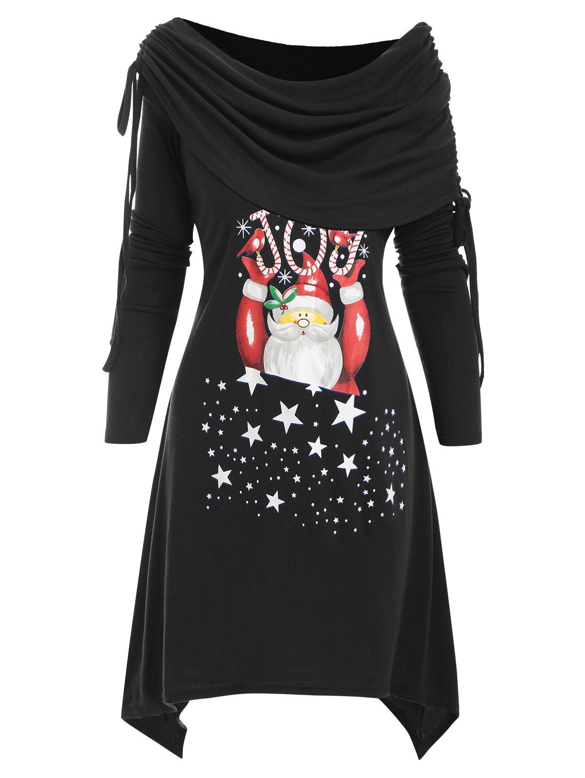 

Christmas Santa Claus Cowl Front Off Shoulder Dress, Black
