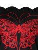 Robe Vintage Festonnée Papillon Imprimé de Grande Taille à Epaule Dénudée - Noir L