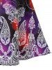 Robe Vintage Festonnée Papillon Imprimé de Grande Taille à Epaule Dénudée - Noir L