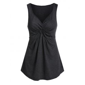 

Plain Front Twist Curved Tank Top, Ash gray