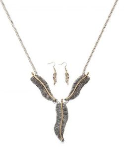 Feather Shape Pendant Jewelry Set - SILVER