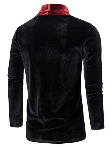 

Colorblock Splicing Velour Open Front Cardigan, Black