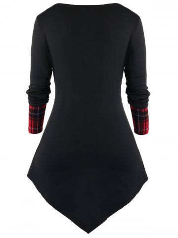 

Plus Size Plaid Bowknot Lace Up T-Shirt, Black