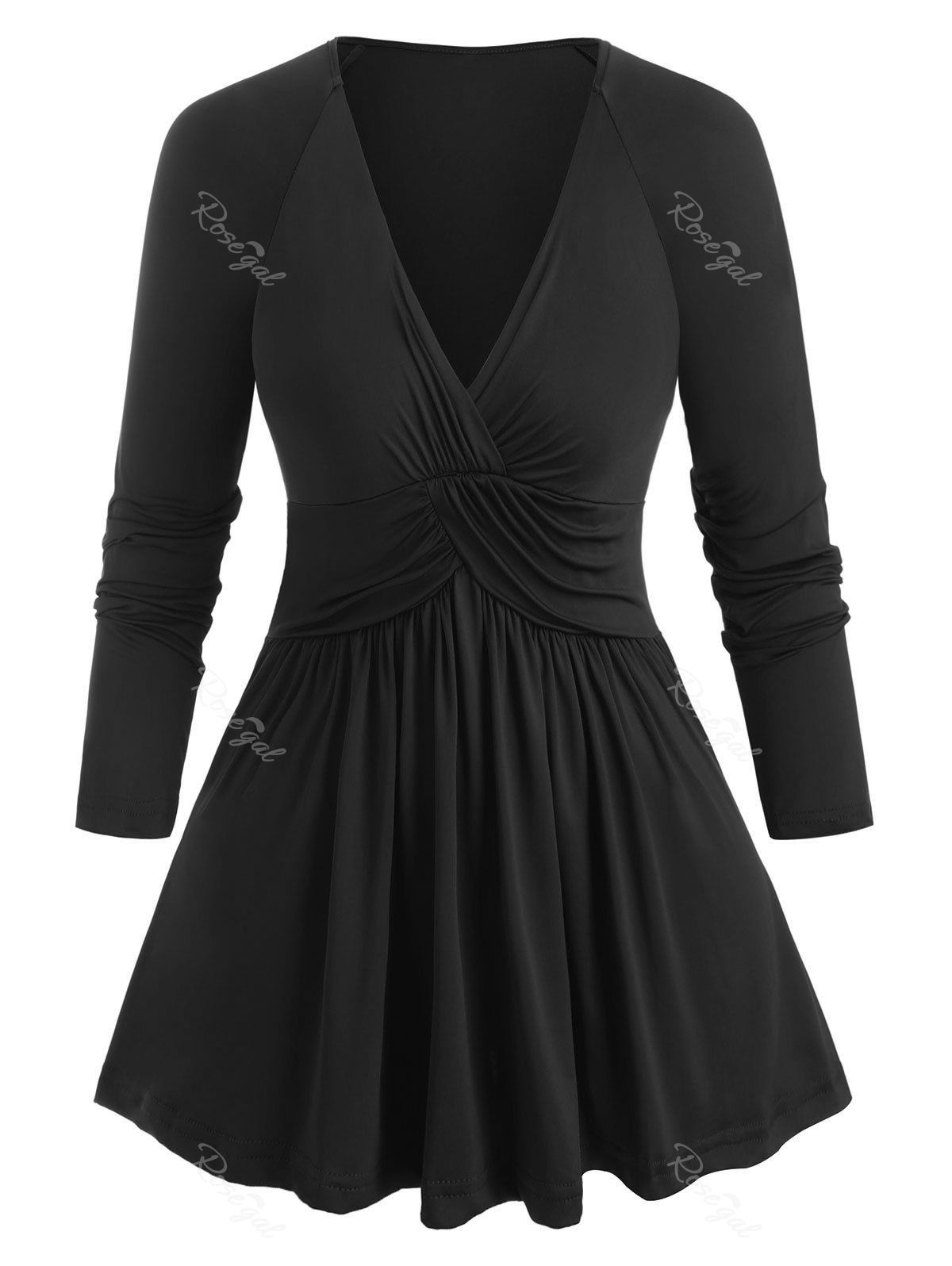 

Plus Size Low Cut Ruched T Shirt, Black