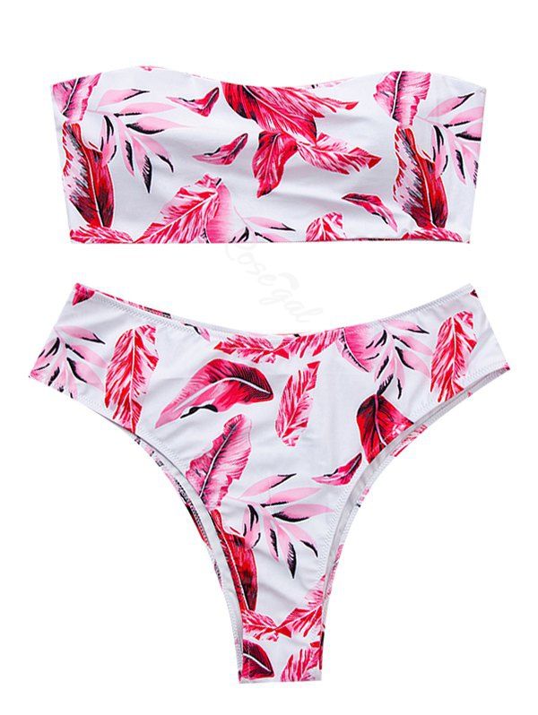 

Floral Leaves Print Plus Size Bandeau Bikini Swimsuit, Pink