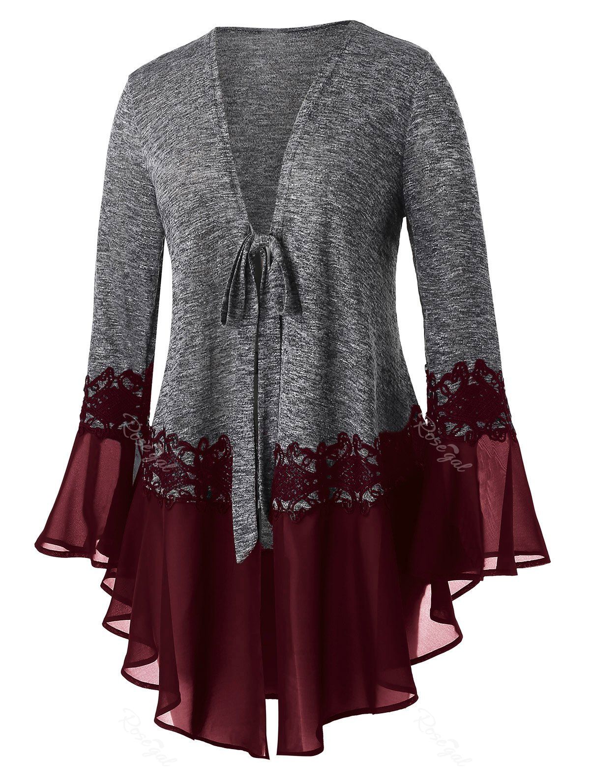 

Plus Size Tunic Marled Flare Sleeve Cardigan, Red wine