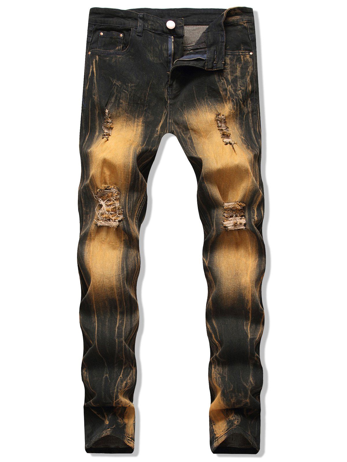 

Casual Print Ripped Design Jeans, Bronze