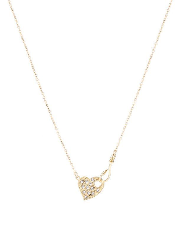 

Rhinestone Heart Hollow Cut Chain Necklace, Gold