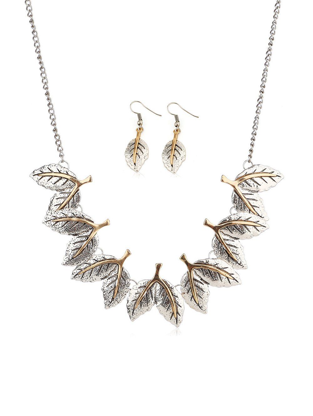 

Ethnic Leaves Shape Carved Jewelry Set, Silver