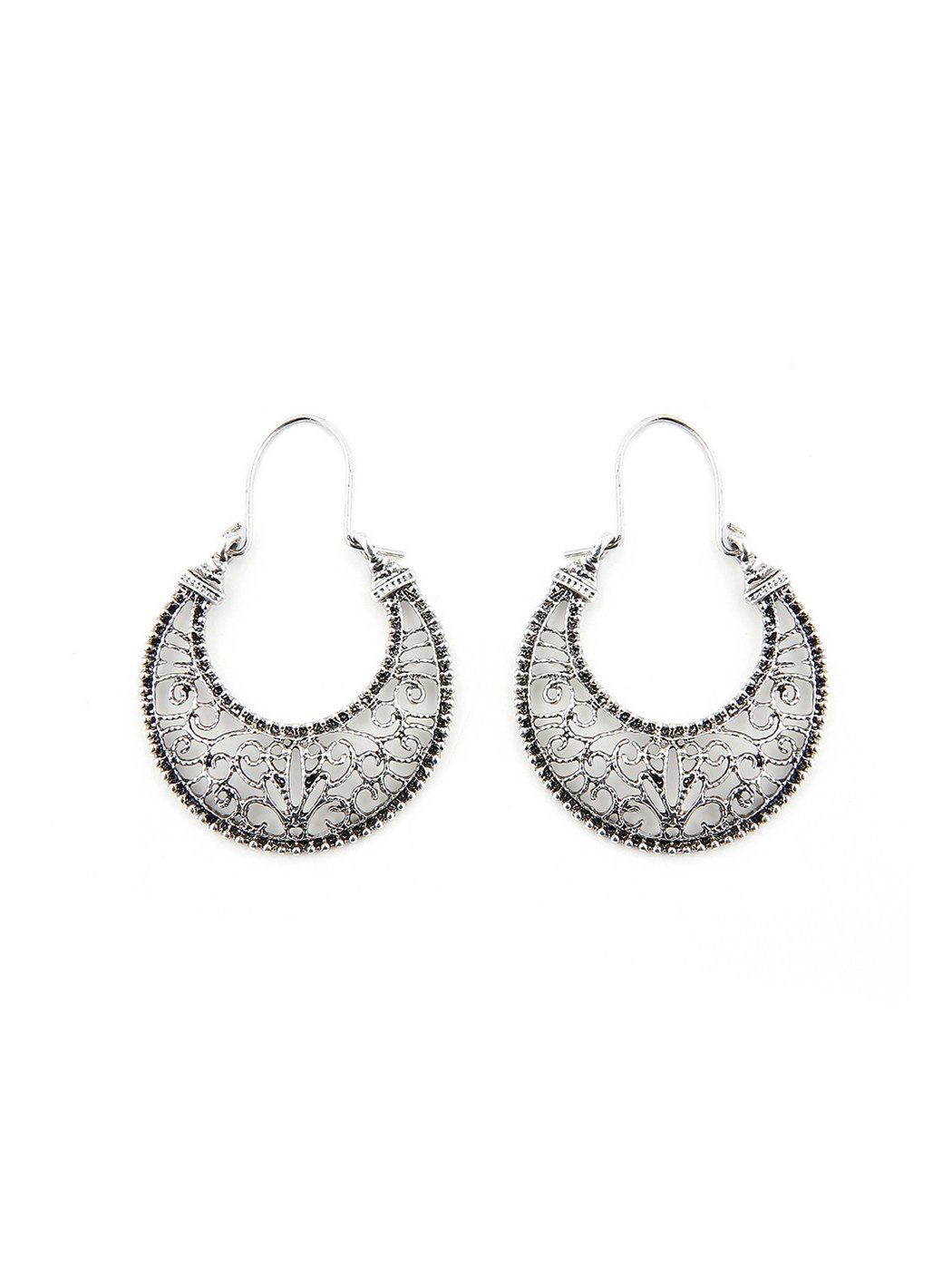 

Ethnic Moon Hollow Out Drop Earrings, Silver