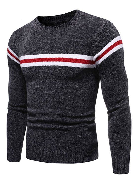 

Colorblock Striped Graphic Casual Sweater, Gray