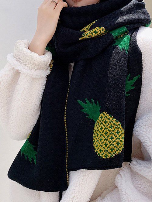 

Pineapple Pattern Winter Long Knitted Scarf, Black