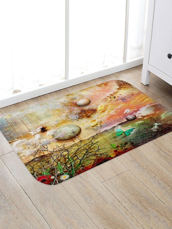 

Butterflies and Planets Pattern Water Absorption Area Rug, Multi-a