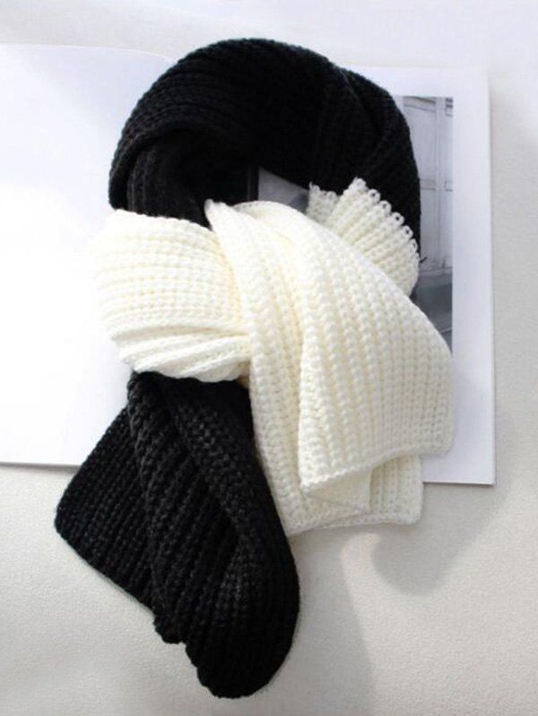

Winter Knitted Colorblock Neck Scarf, Black