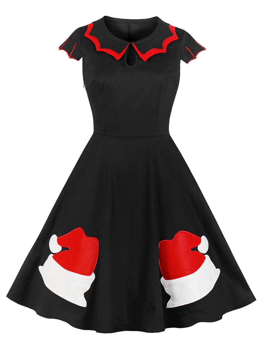 

Christmas Embroidered Flat Collar Vintage Dress, Multi-b