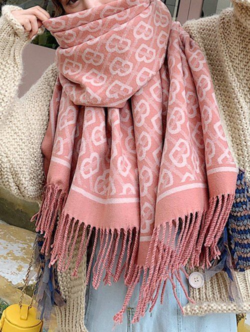 

Winter Faux Cashmere Letter Plaid Reversible Scarf, Light pink