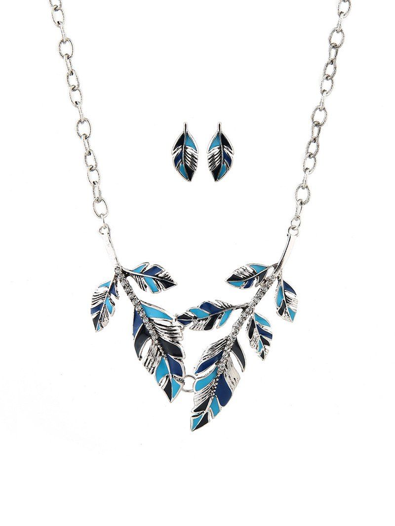

Leaves Shape Rhinestone Pendant Jewelry Set, Silver