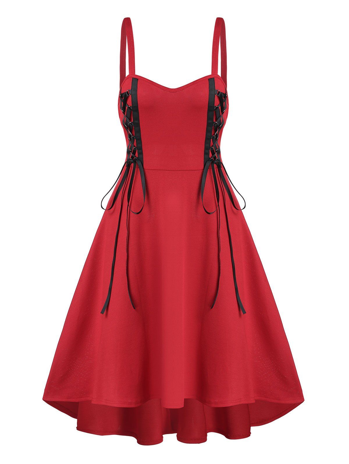 

Lace Up High Low Cami Dress, Red