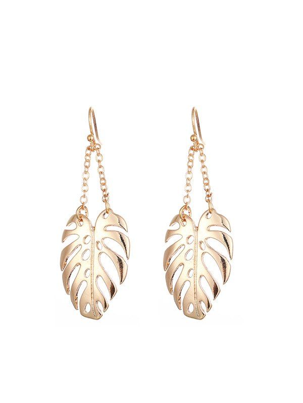 

Tropical Leaves Hollow Drop Earrings, Gold