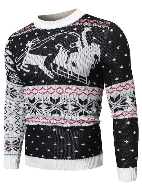 

Christmas Pattern Graphic Casual Sweater, Black