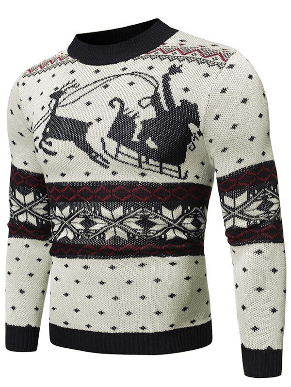

Christmas Pattern Graphic Casual Sweater, White