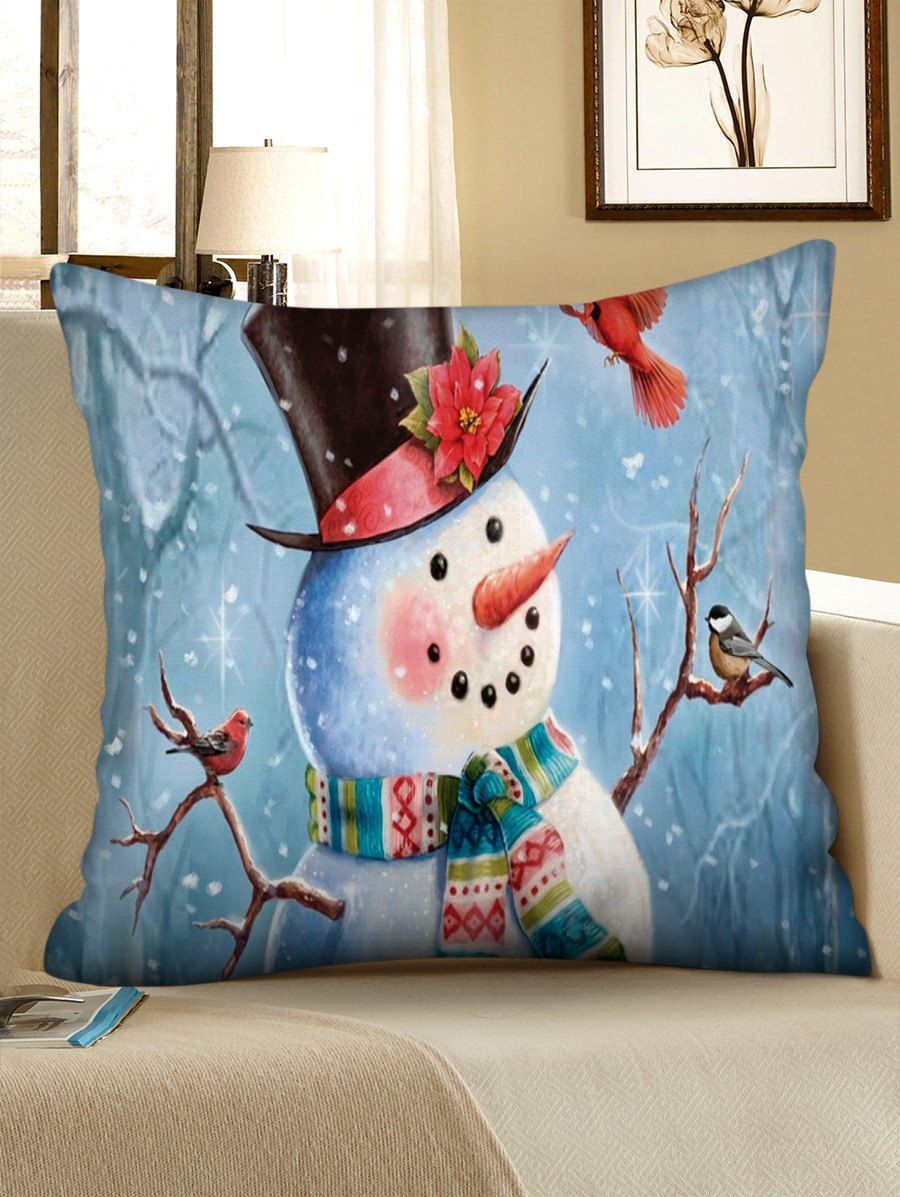 

Christmas Snowman Birds Print Decorative Pillowcase, Multi