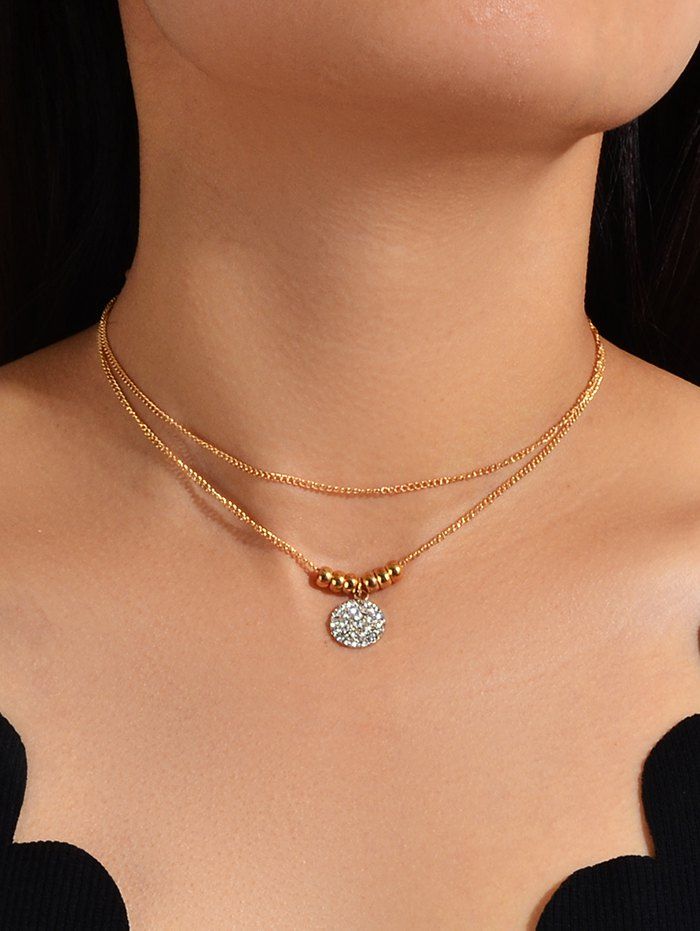 

Double Layer Rhinestone Round Pendant Necklace, Gold