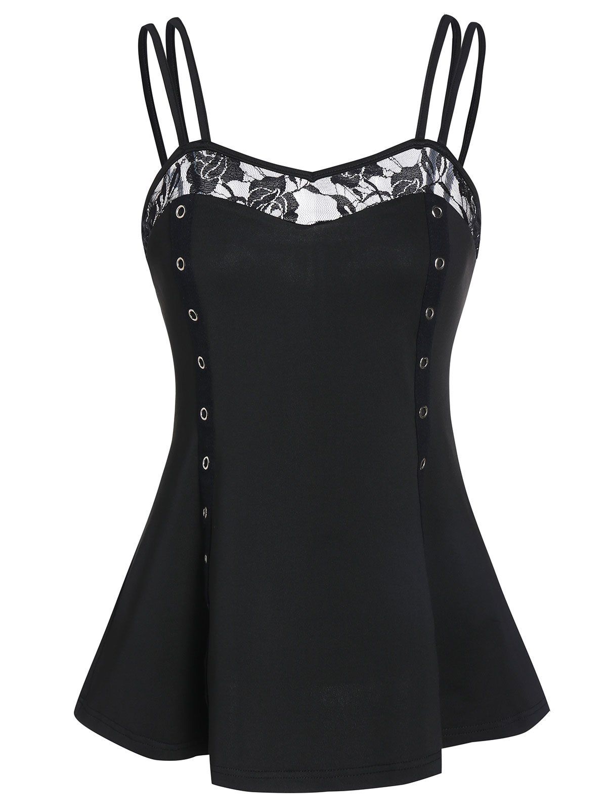 

Lace Panel Grommet Cami Tank Top, Black