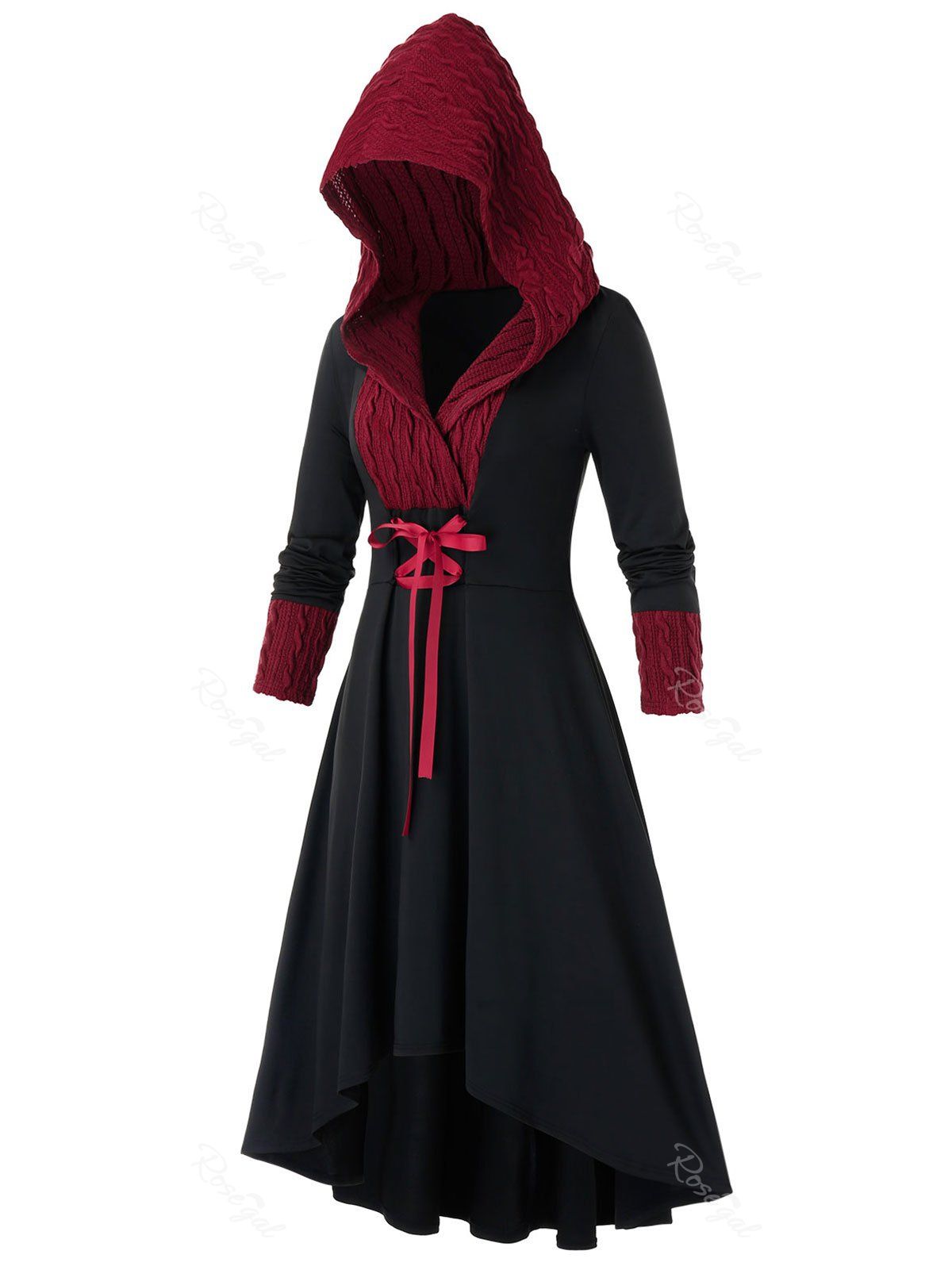 

Plus Size High Low Hooded Contrast Midi Dress, Black