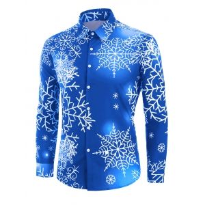 

Christmas Snowflake Light Print Long Sleeve Button Up Shirt, Ocean blue