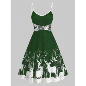 

Sequined Reindeer Print Flared Cami Dress, Medium forest green