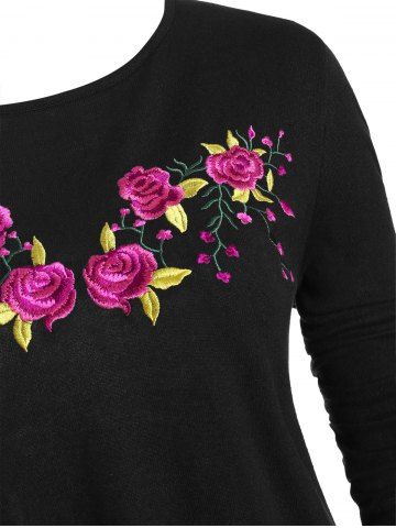 Plus Size Flower Embroidered Colorblock Handkerchief Knitwear