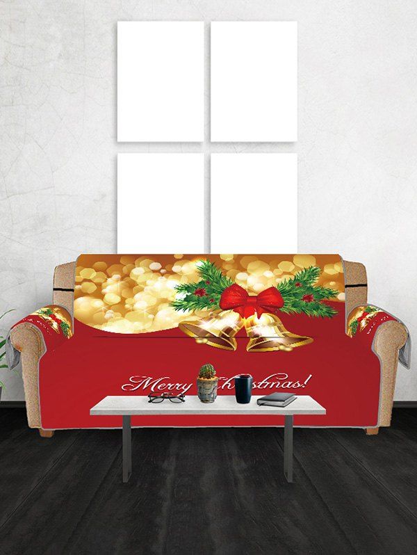 

Merry Christmas Bell Printed Couch Cover, Red