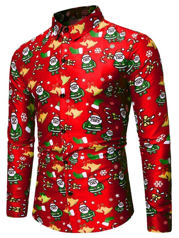 

Santa Claus Bell Pattern Long Sleeves Shirt, Red