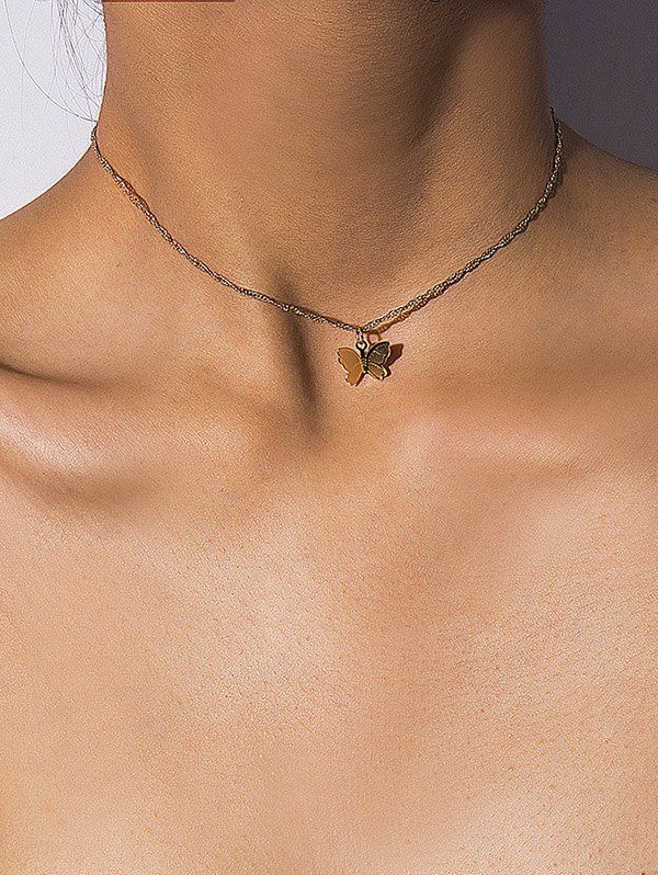 

Butterfly Pendant Chain Short Necklace, Gold