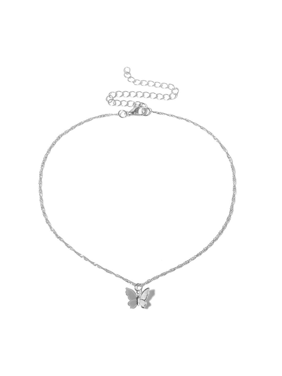 

Butterfly Pendant Chain Short Necklace, Silver