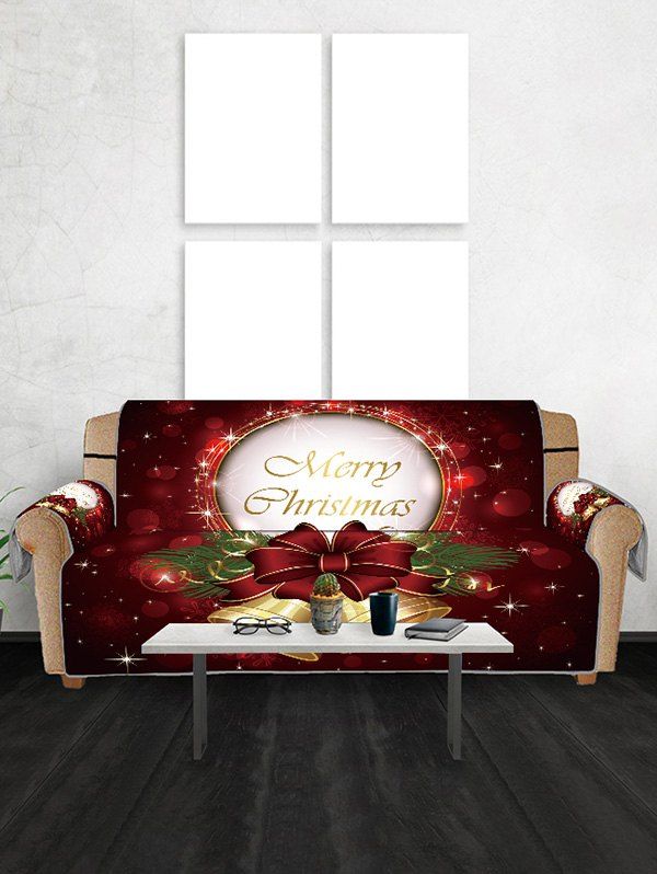 

Merry Christmas Bell Design Couch Cover, Red wine