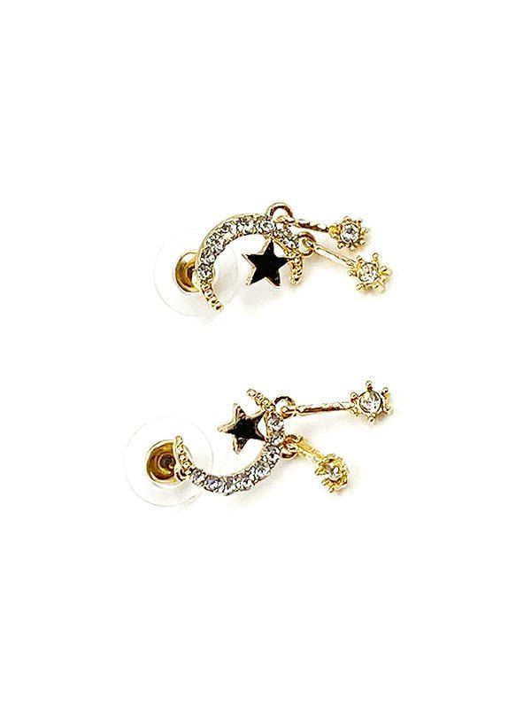 

European Style Moon Star Rhinestone Stud Earrings, Gold