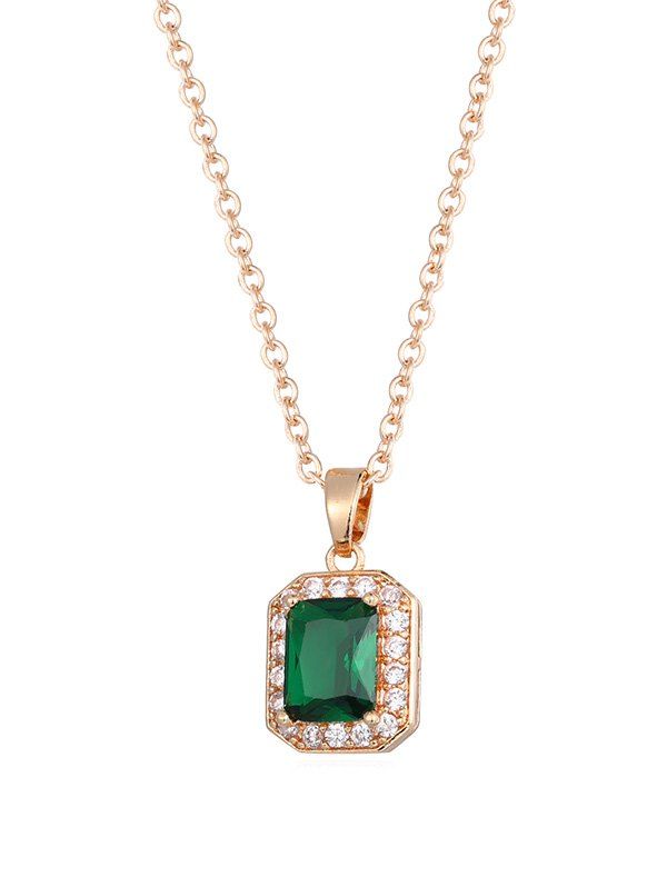 

Square Faux Gemstone Rhinestone Necklace, Gold