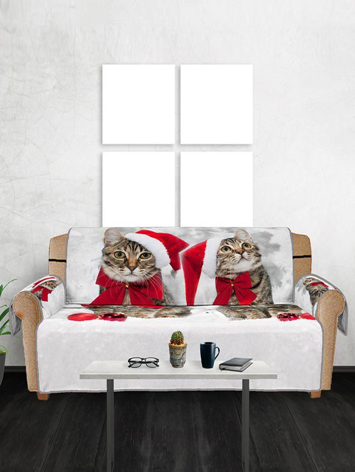 

Christmas Cat Print Couch Cover, Red