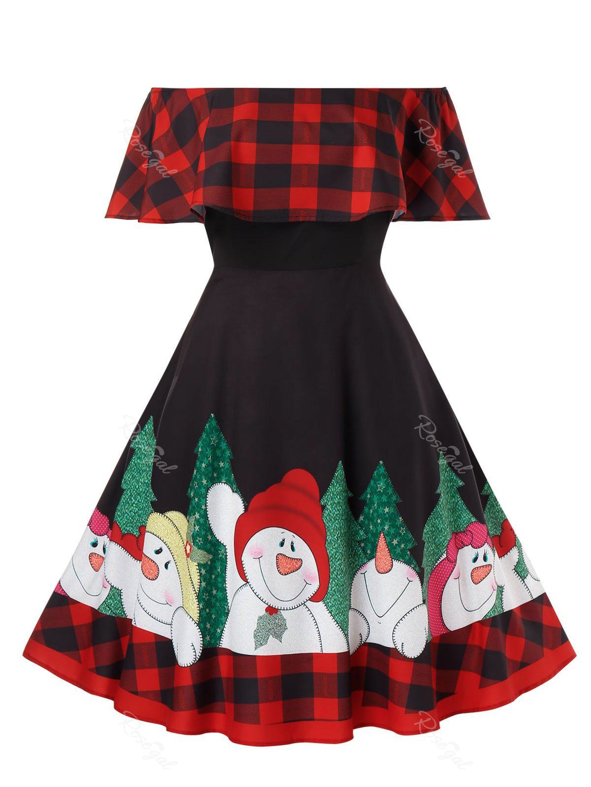 

Plus Size Off Shoulder Christmas Printed Dress, Multi
