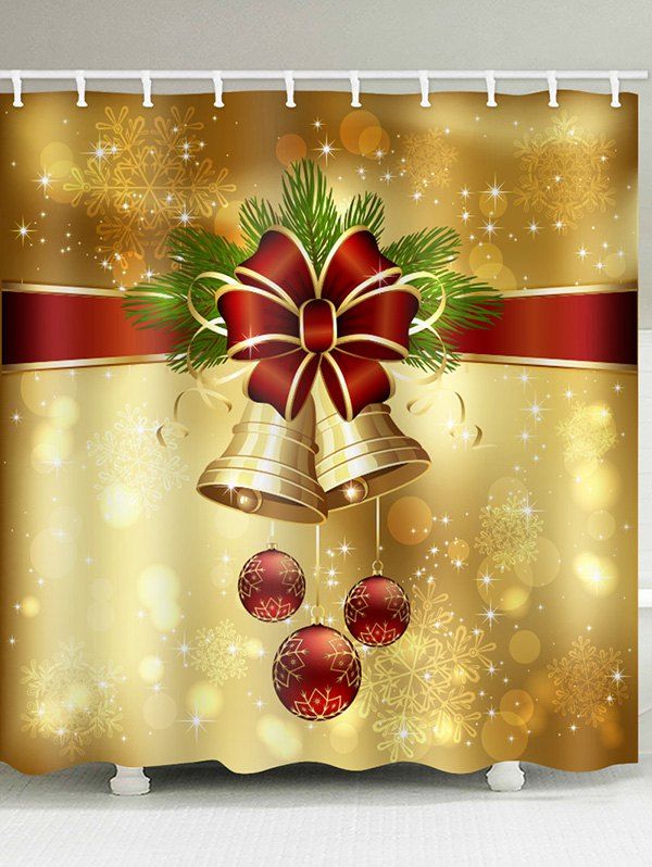 

Christmas Bell Snowflake Waterproof Shower Curtain, Golden brown