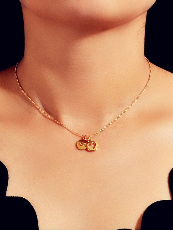 

Hollow Heart Letter Double Round Pendant Necklace, Gold