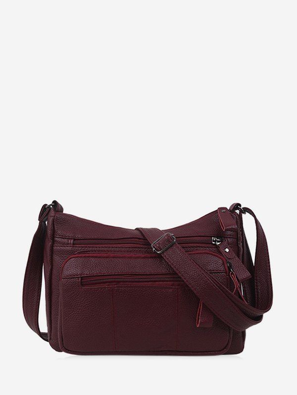 

Solid Pockets Casual Crossbody Bag, Firebrick