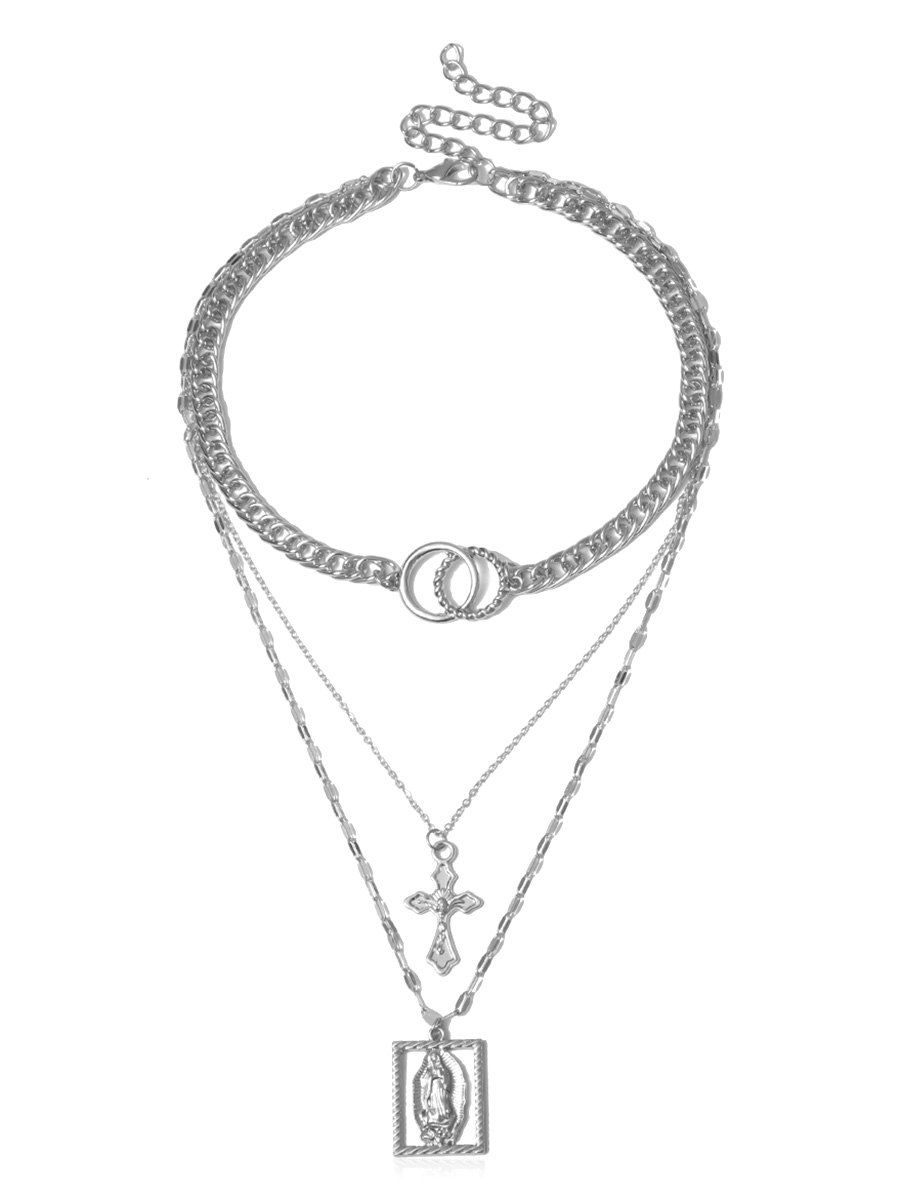 

Multilayer Jesus Cross Pendant Necklace, Silver