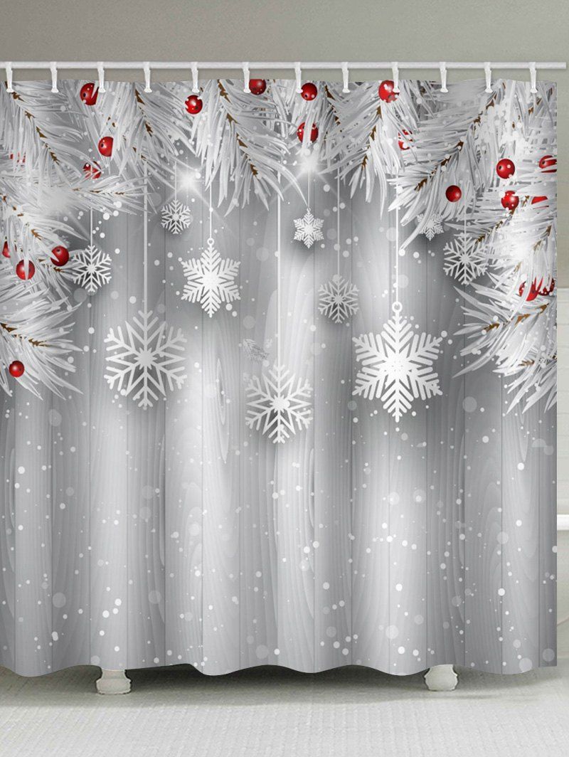 

Christmas Wooden Snowflake Waterproof Shower Curtain, Gray goose