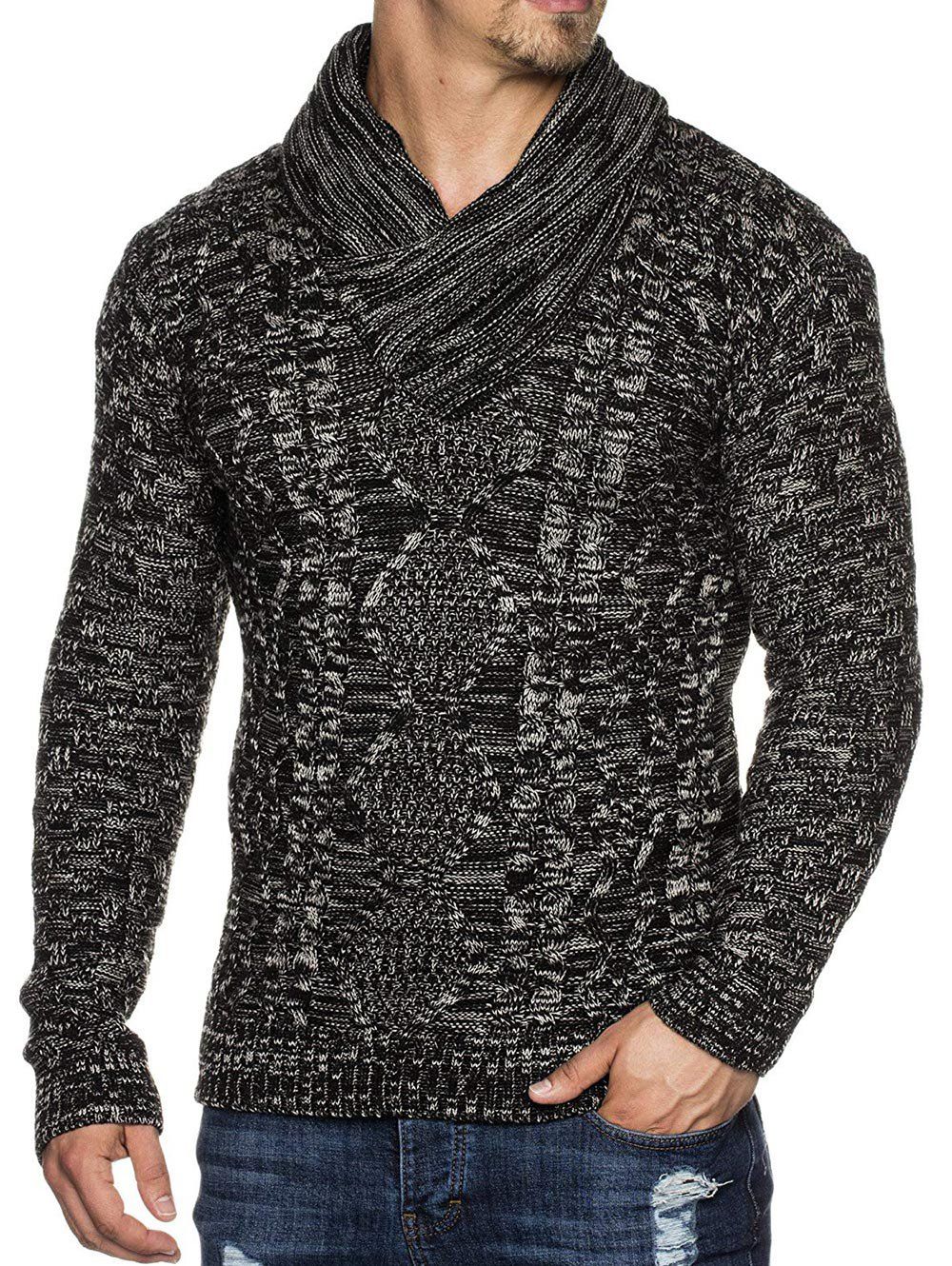 

Casual Cable Knit Shawl Collar Sweater, Black