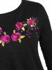 Plus Size Flower Embroidered Colorblock Handkerchief Knitwear -  