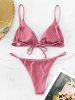 Ribbed Padded Low Waisted Bikini Swimwear -  